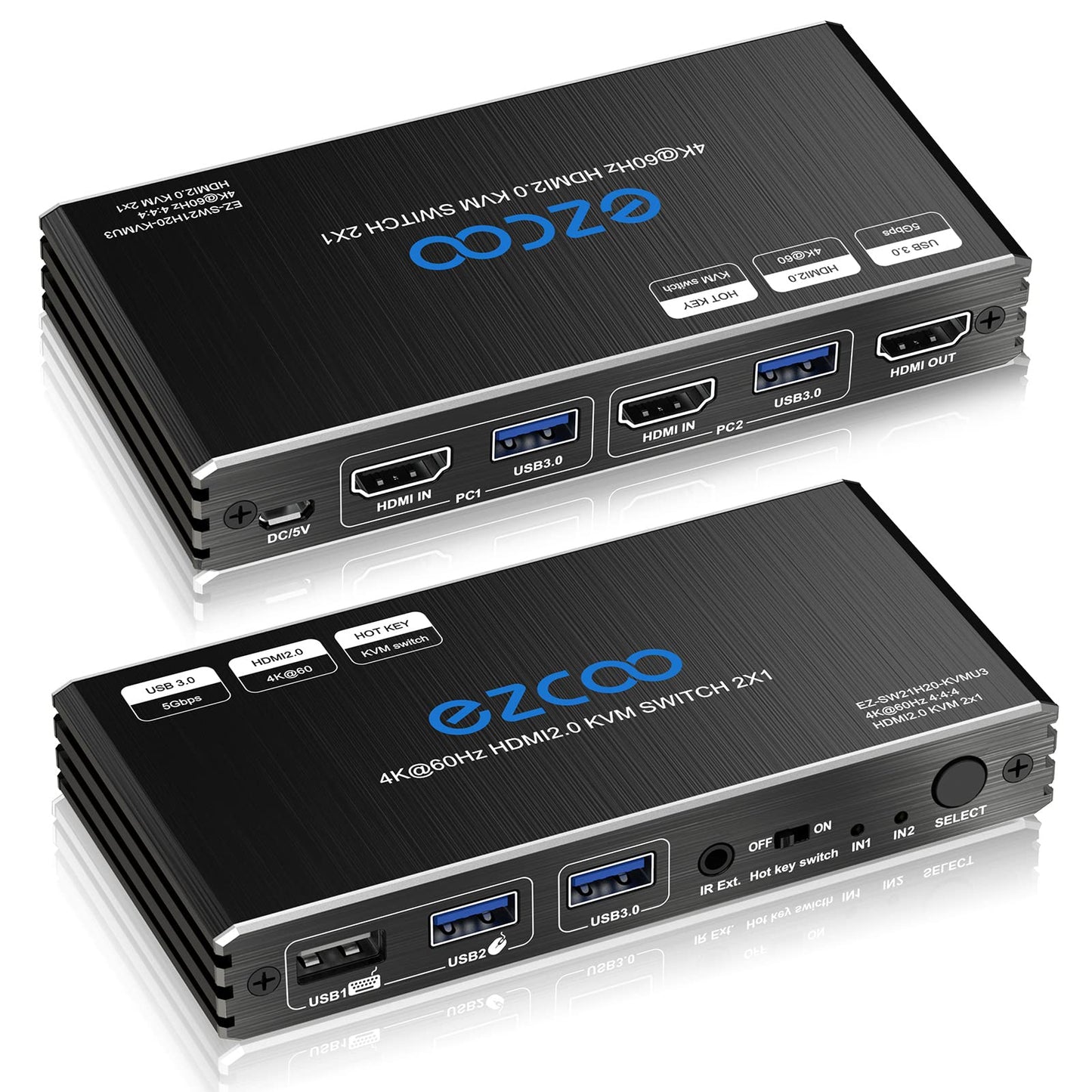 USB 3.0 KVM Switch HDMI 2 Computer 1 Monitor HotKey 4K60 4:4:4 HDR Atmos - 2 PCs Share Keyboard Mouse Printer Scanner Mac Windows,HDCP Pass,USB
