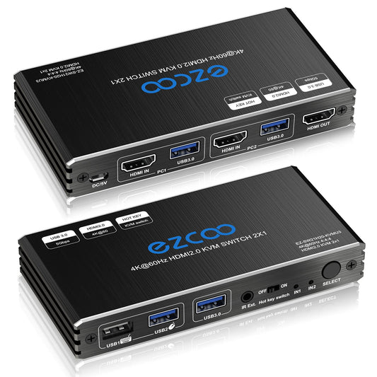 USB 3.0 KVM Switch HDMI 2 Computer 1 Monitor HotKey 4K60 4:4:4 HDR Atmos - 2 PCs Share Keyboard Mouse Printer Scanner Mac Windows,HDCP Pass,USB