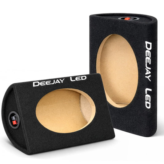 DEEJAY LED 6x9 Speaker Box Enclosures (Pair), Curved Rear Design, MDF Wood with Heavy-Duty Black Carpet, Quick Release Terminals, Universal Fit for Trucks and SUVs