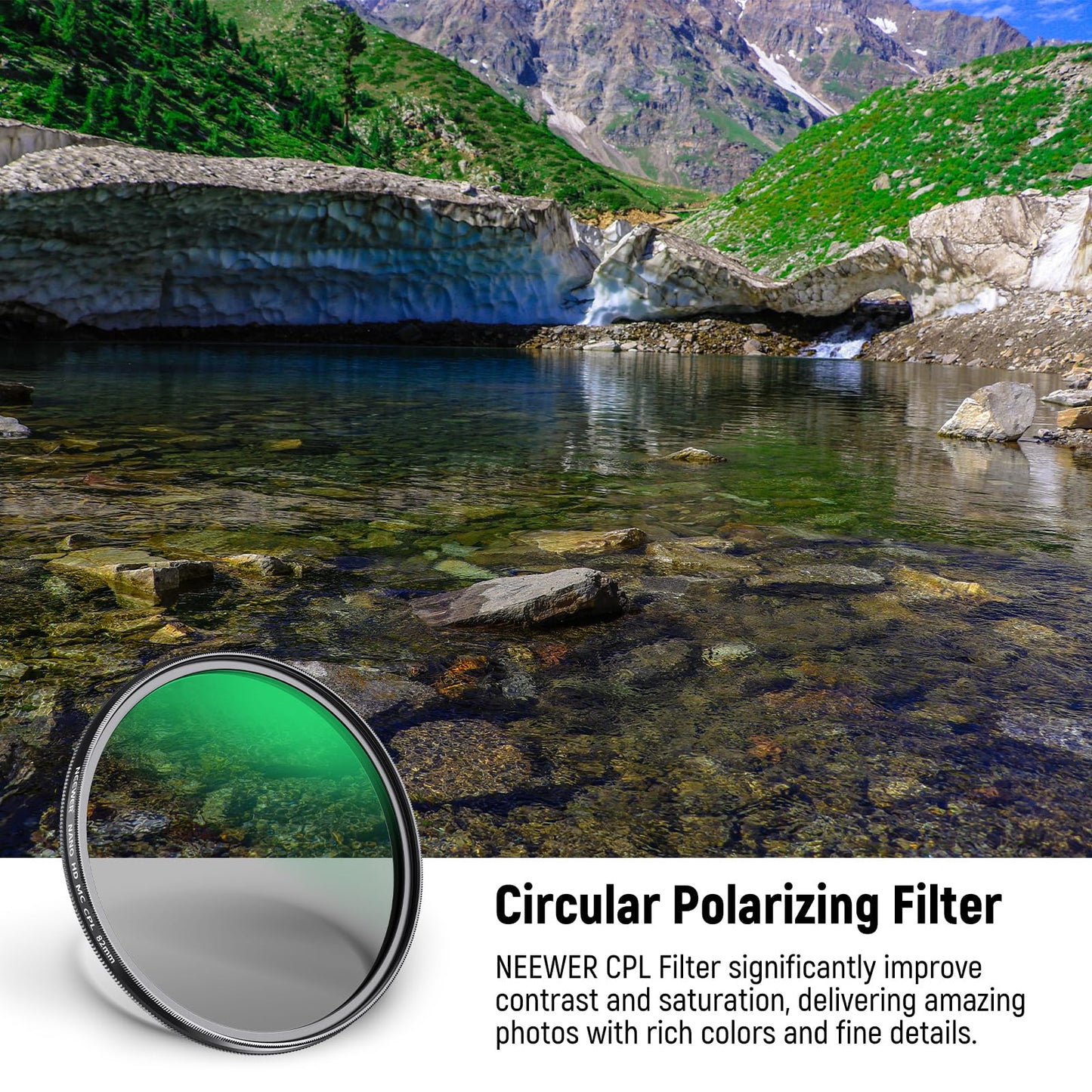 NEEWER 82mm Polarizer Filter, 24 Layer Multi Resistant Nano Coated MC CPL Circular Polarizing Filter with HD Optical Glass/Ultra Slim for Camera Lens