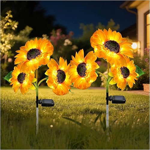 MMHF Outdoor Solar Garden Stake Lights,Upgraded LED Solar Powered Light with 3 Sunflower, Waterproof Solar Decorative Lights for Garden, Patio