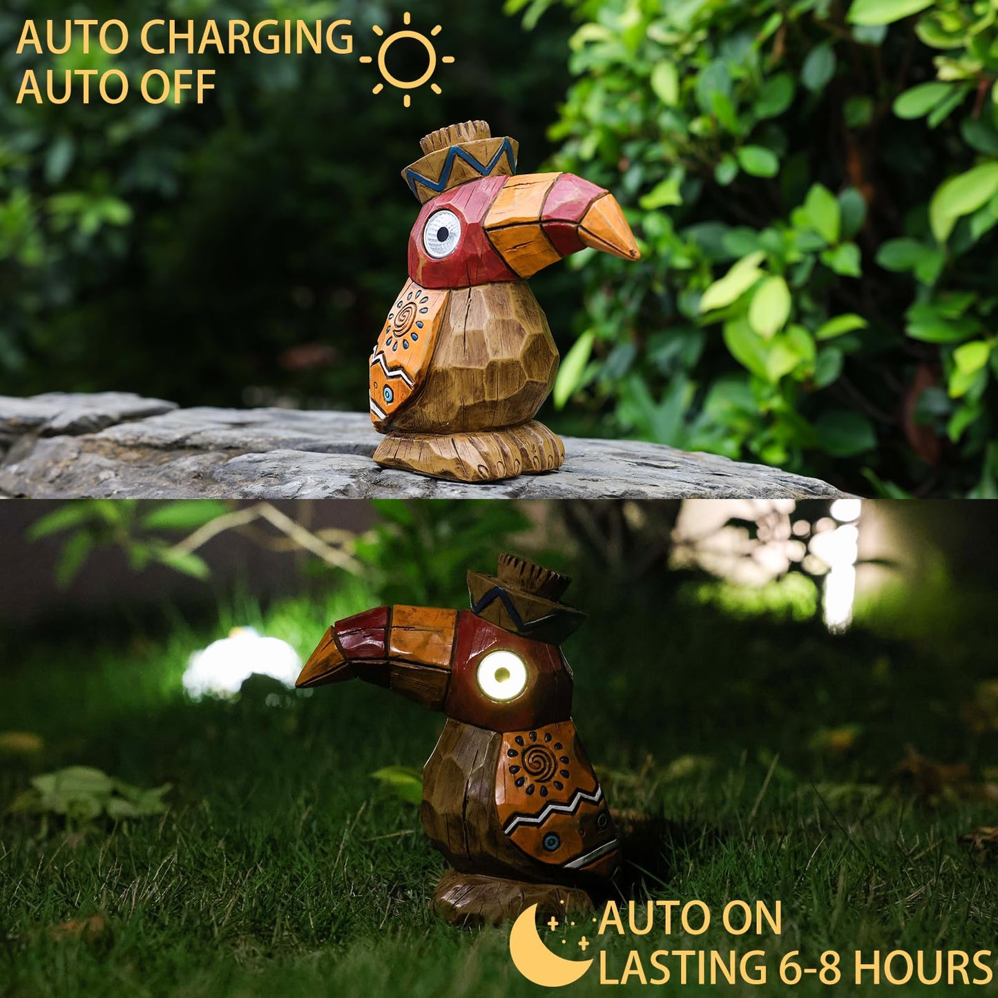Yiosax Solar Tiki Statue-WoodWoodpecker Bird-Garden Hawaiian - Solar Outdoor Light Garden Sculptures & Statues Totem Pole Bar Outdoor Patio Pool Yard