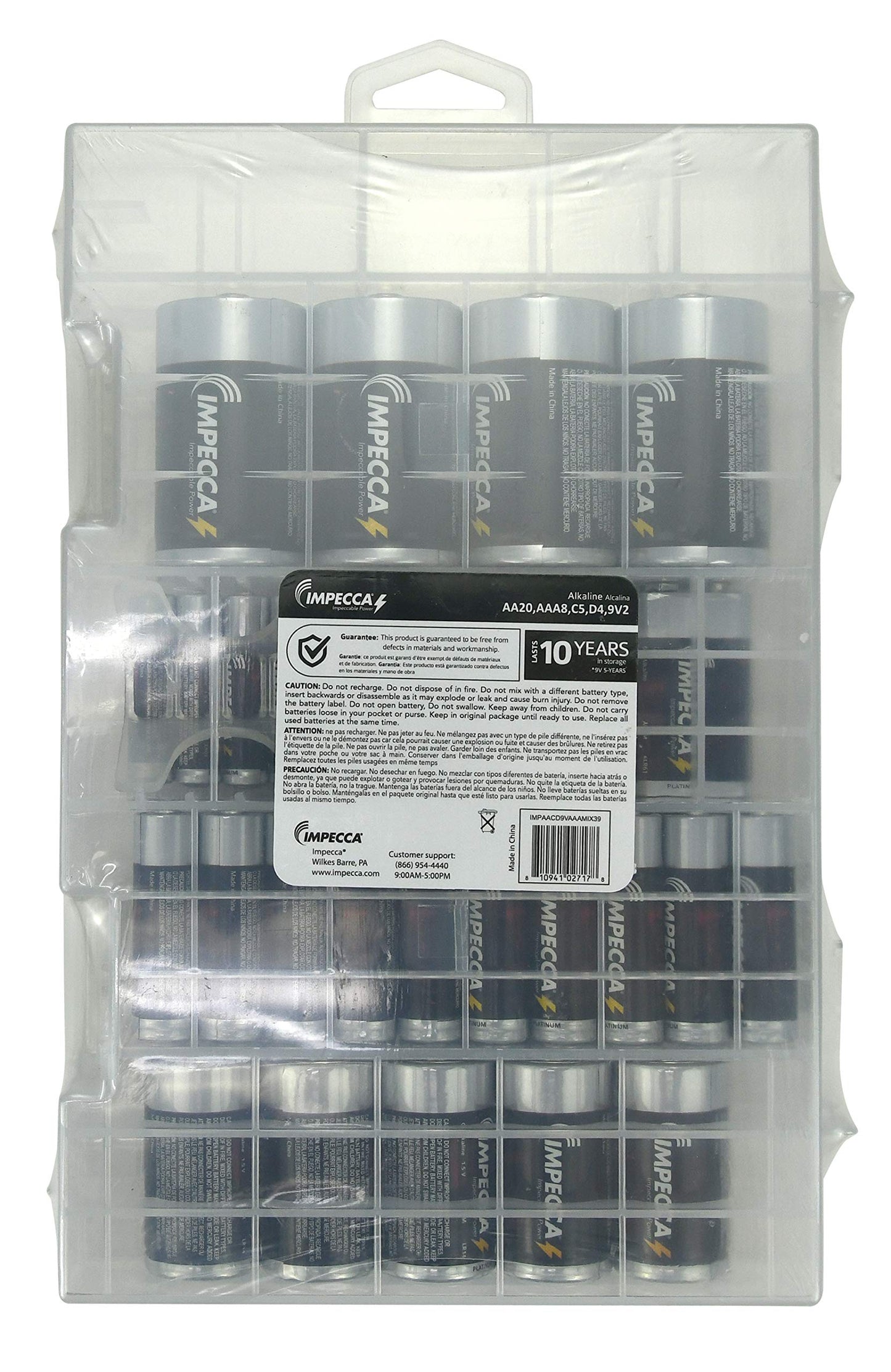 Impecca Super Alkaline Batteries AA-20 AAA-8 C-5 D-5 9Volt-2 Maximum Power 10-Year Shelf Life Long Lasting Batteries Combo Pack with Battery Storage…