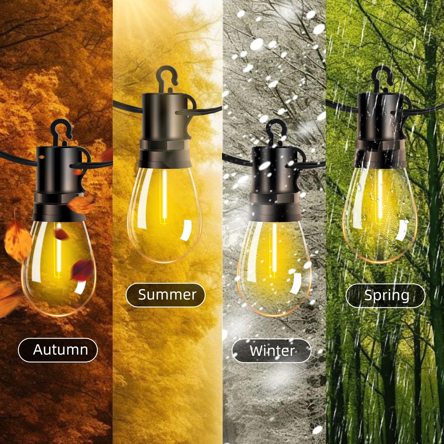 VOZUJI Outdoor Patio String Lights: S14 Shatterproof Bulb Outside Waterproof Light - 50FT 15M Remote Dimmable Connectable Hanging Outdoor Electric