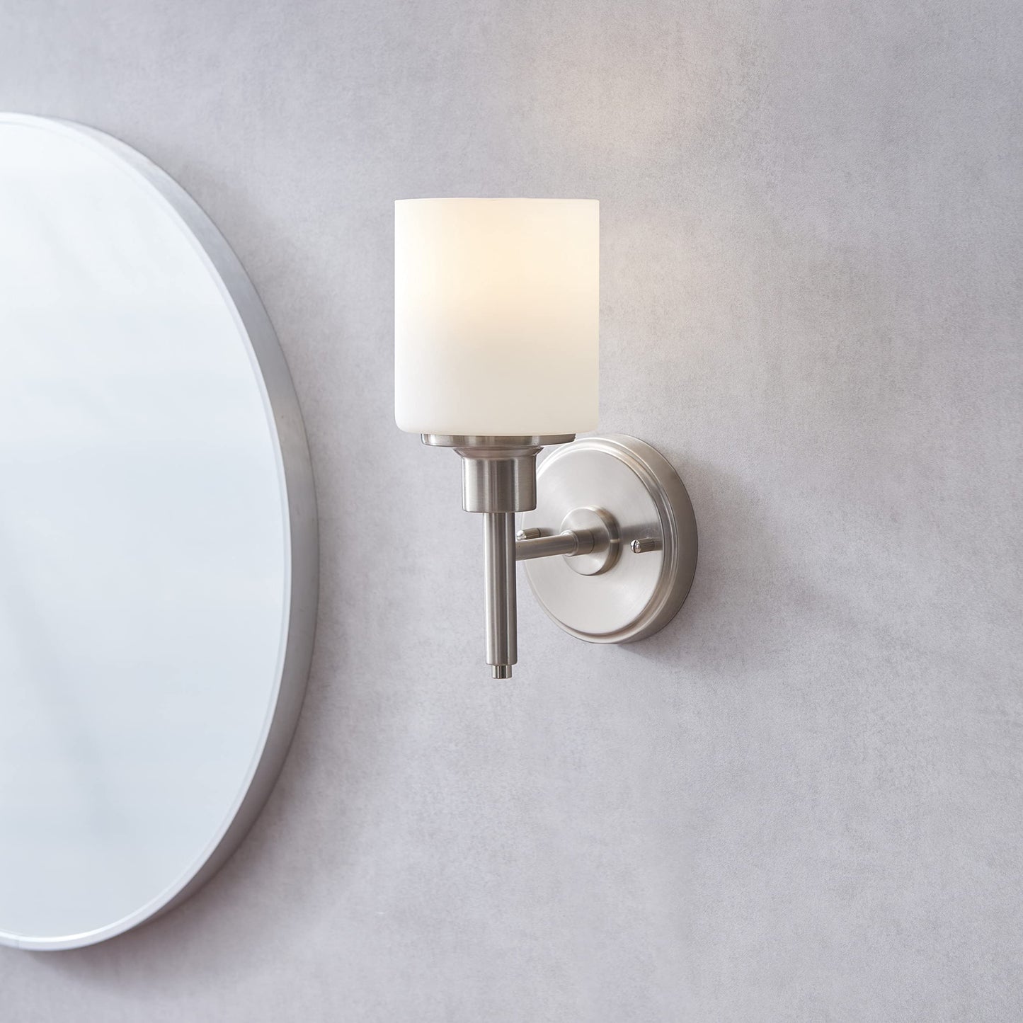 Design House Aubrey 1-Light Wall Sconce, Satin Nickel Finish, Frosted Glass Shade, Dimmable, for Hallway, Foyer, Bathroom - Design House, 556183