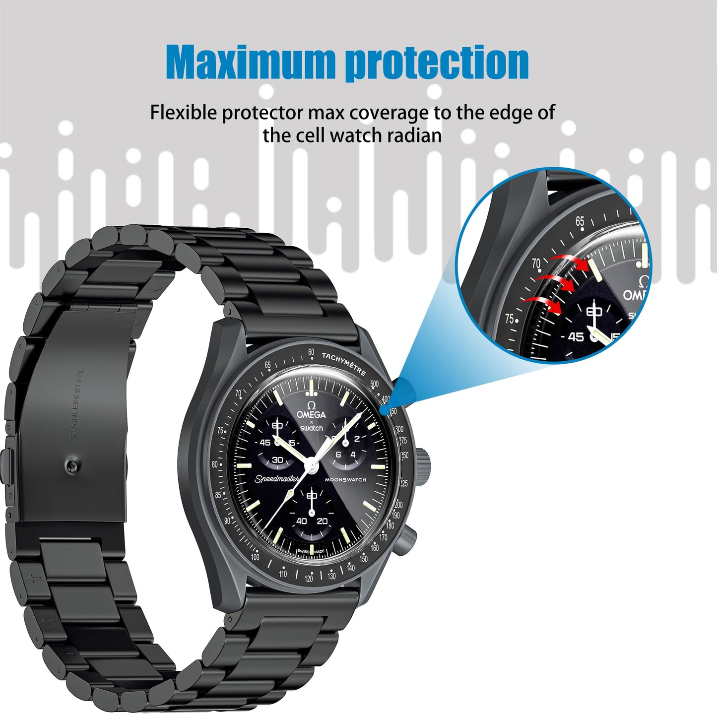 Stanchev Crystal Protector for Moonswatch,Soft TPU Anti-Scratch Screen Protector Compatible with Swatch Omega Moonwatch,HD Clear Screen Protector