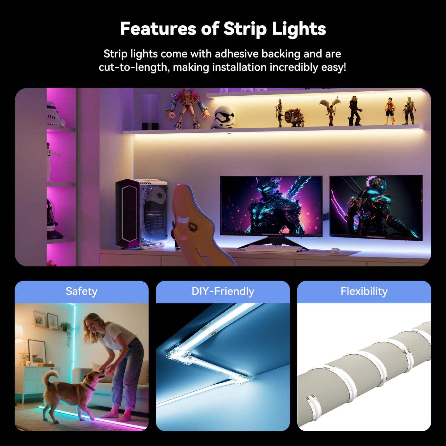 MIWISE RGB COB LED Strip Light 32.8ft/10m,Color Changing Dimmable Super Bright Strip Light 24V,Work with Alexa/Google Assistant/Tuya Multicolor