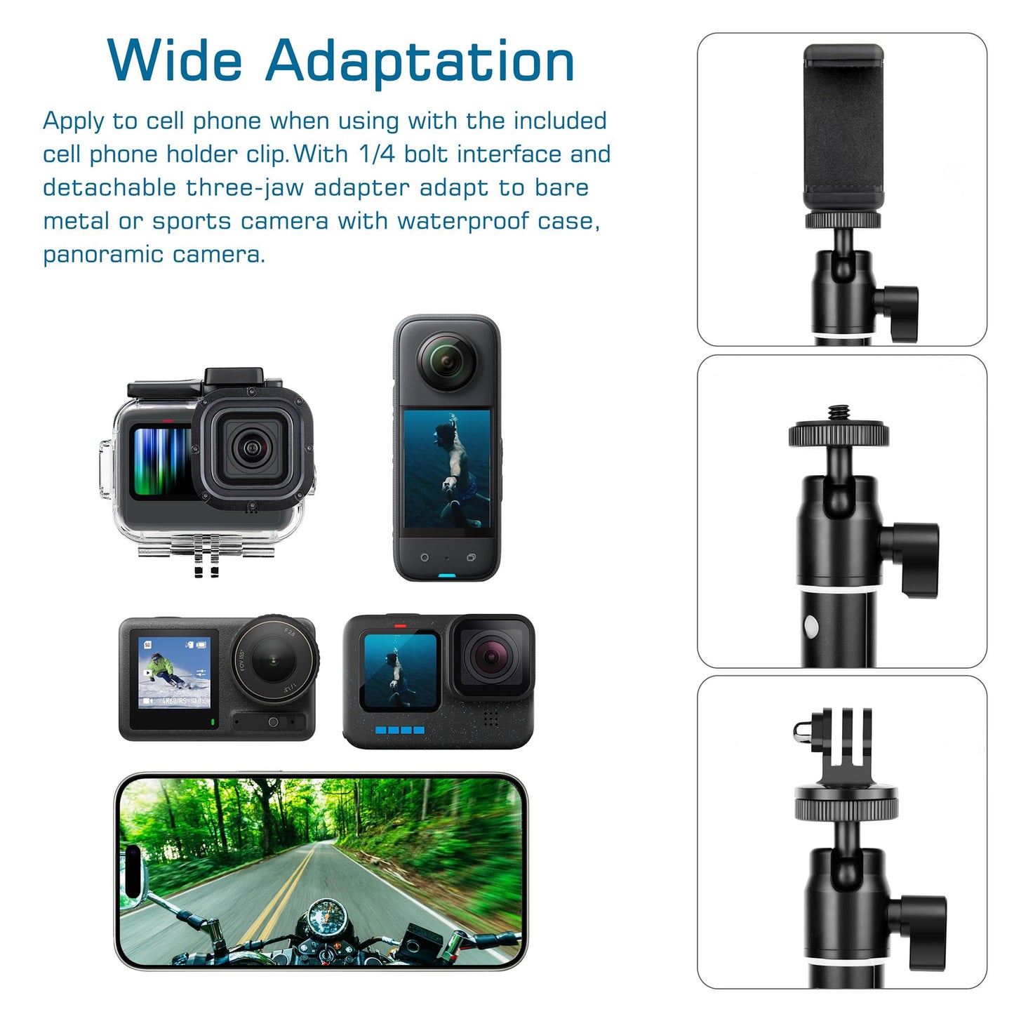 GEPULY 360° Underwater Selfie Stick with Tripod Stand for GoPro Hero 13 12 11 Diving Extension Stick Pole Monopod for Insta360 Ace Pro DJI OSMO Action
