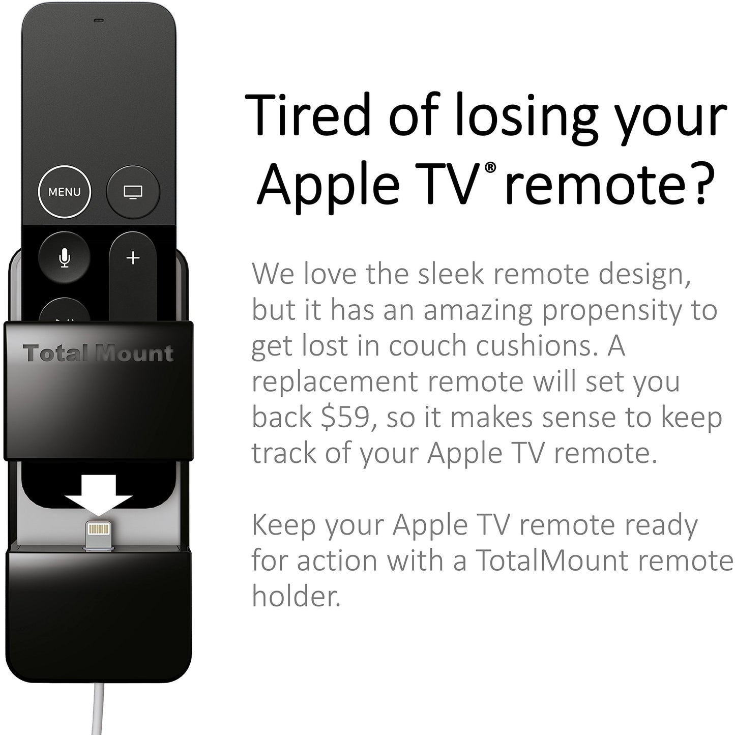 TotalMount Remote Holder for Apple TV (Safeguards Black Apple TV Remote Controls)