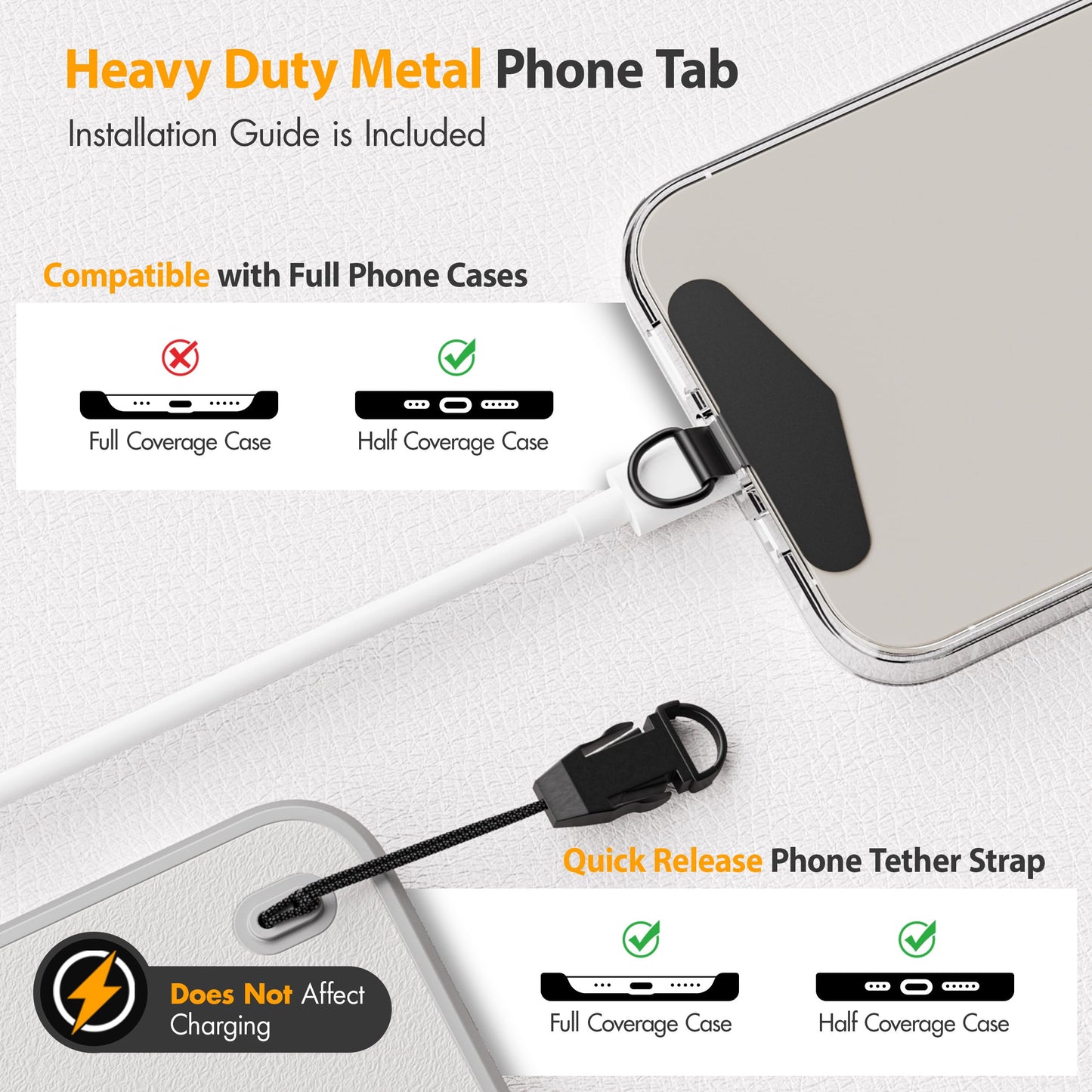 Kaptron Adjustable Phone Wrist Lanyard - Auto-Locking Phone Strap with Quick Release Phone Strap & Metal Phone Tether Tab (Black)
