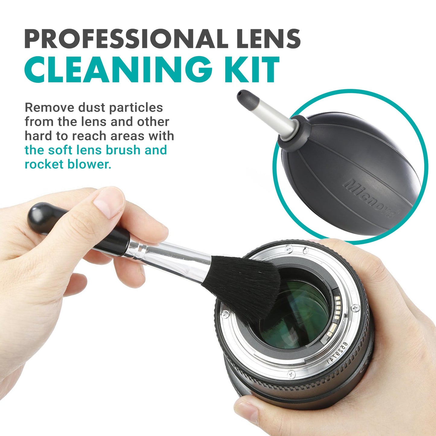 Movo Deluxe Essentials DSLR Camera Cleaning Kit with 10 APS-C Cleaning Swabs, Sensor Cleaning Fluid, Rocket Air Blower, Lens Pen, Soft Brush, 2X Small