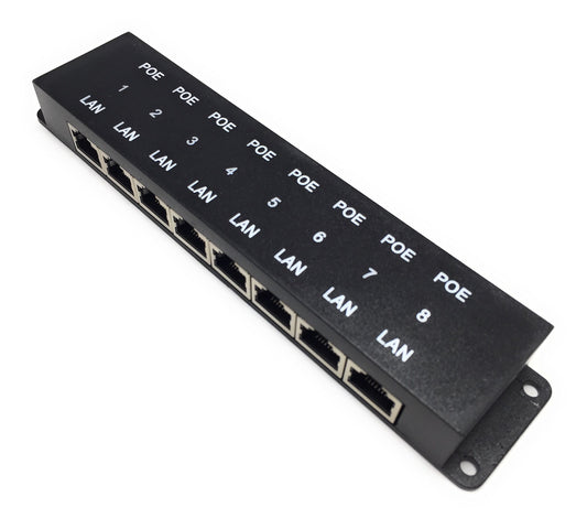 PoE Texas 8 Port PoE Injector - 8 Port PoE Adapter - Add Power Over Ethernet for Passive Devices - 10/100 Data Rate for PTZ, IP Camera Video Security