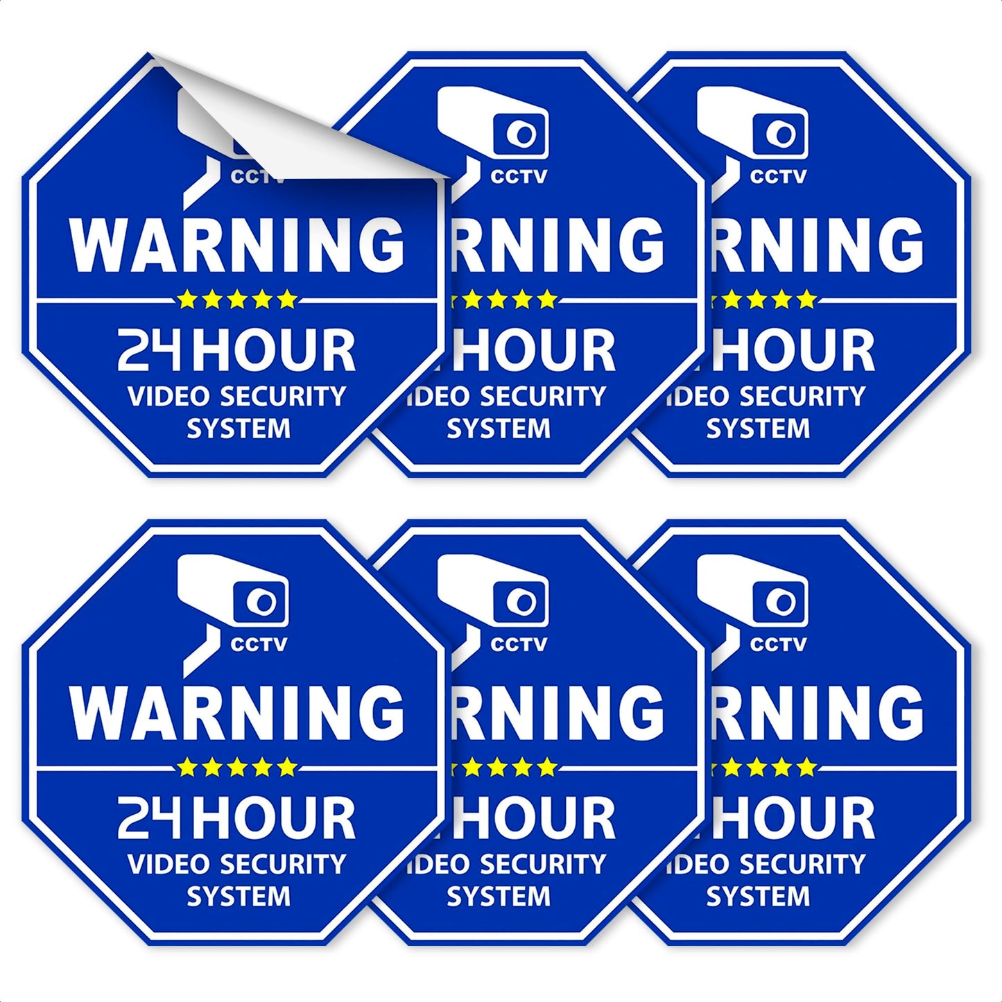 6 Pcs Security Camera Stickers - Security Cameras Signs to Put on Door, 3.3 x 3.3 Convenient Size, Sleek Hexagonal Design, Water and Wear Resistant