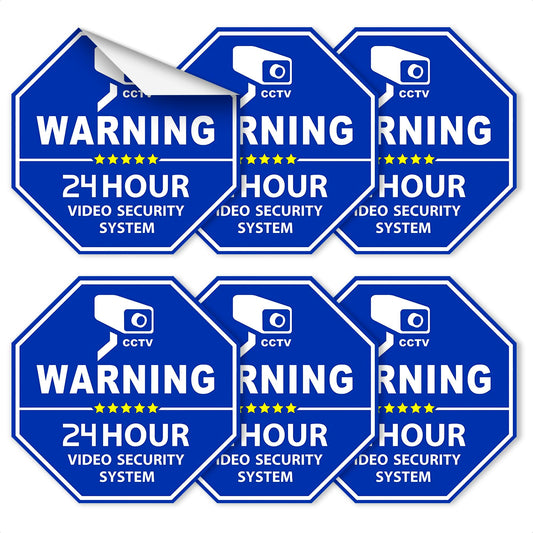 6 Pcs Security Camera Stickers - Security Cameras Signs to Put on Door, 3.3 x 3.3 Convenient Size, Sleek Hexagonal Design, Water and Wear Resistant