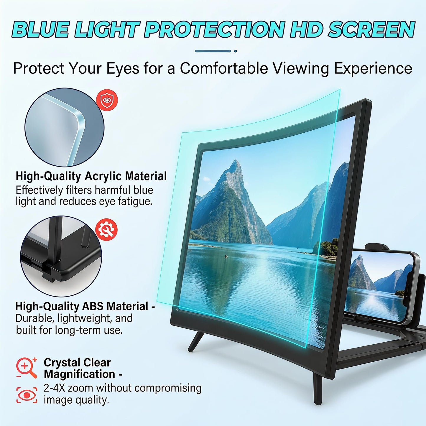 12" Screen Magnifier for Smartphone,3D HD Screen Expanders for Movies, Videos,and Gaming,Screen Magnifier with Adjustable Angle Design Amplifier