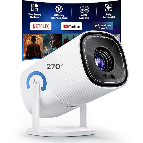 ?Built-in Officially-Licensed Apps & 500 ANSI Lumens & Full Automatic?BoldEver 2026 Upgraded Mini Smart 1080P Projector with WiFi and Bluetooth, 270°
