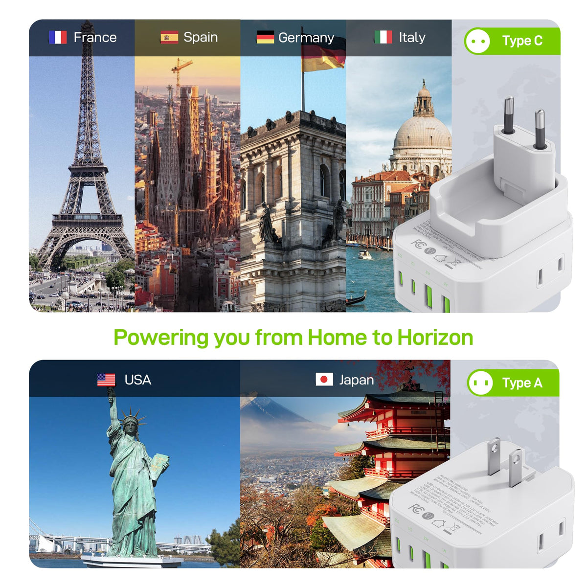 EPICKA Hybrid European Travel Plug Adapter, Foldable & Detachable Type C (EU) VisaPlug, 8-IN-1 International Power Adapter with 4 USB Ports (2 USB-C…