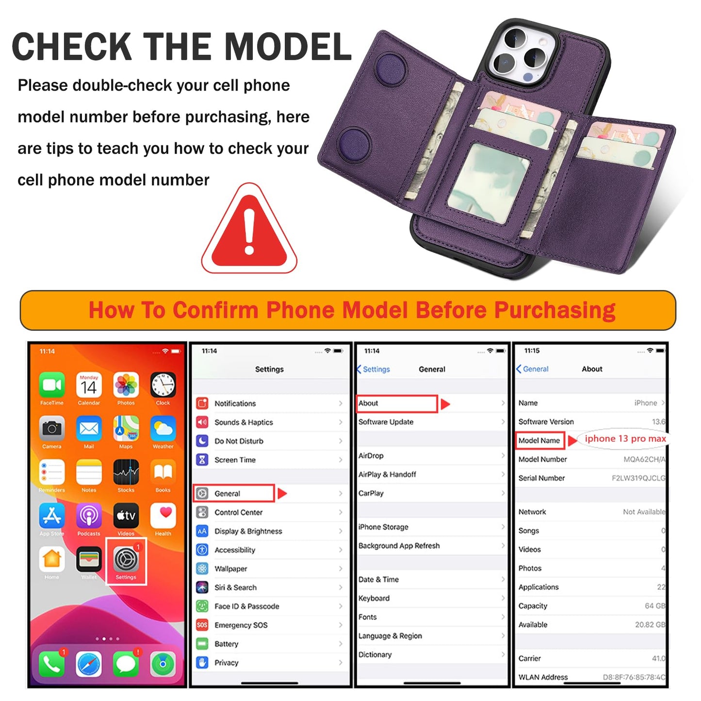 Godzoen Wallet Case for iPhone 13 Pro Max, Purple, 6.7"