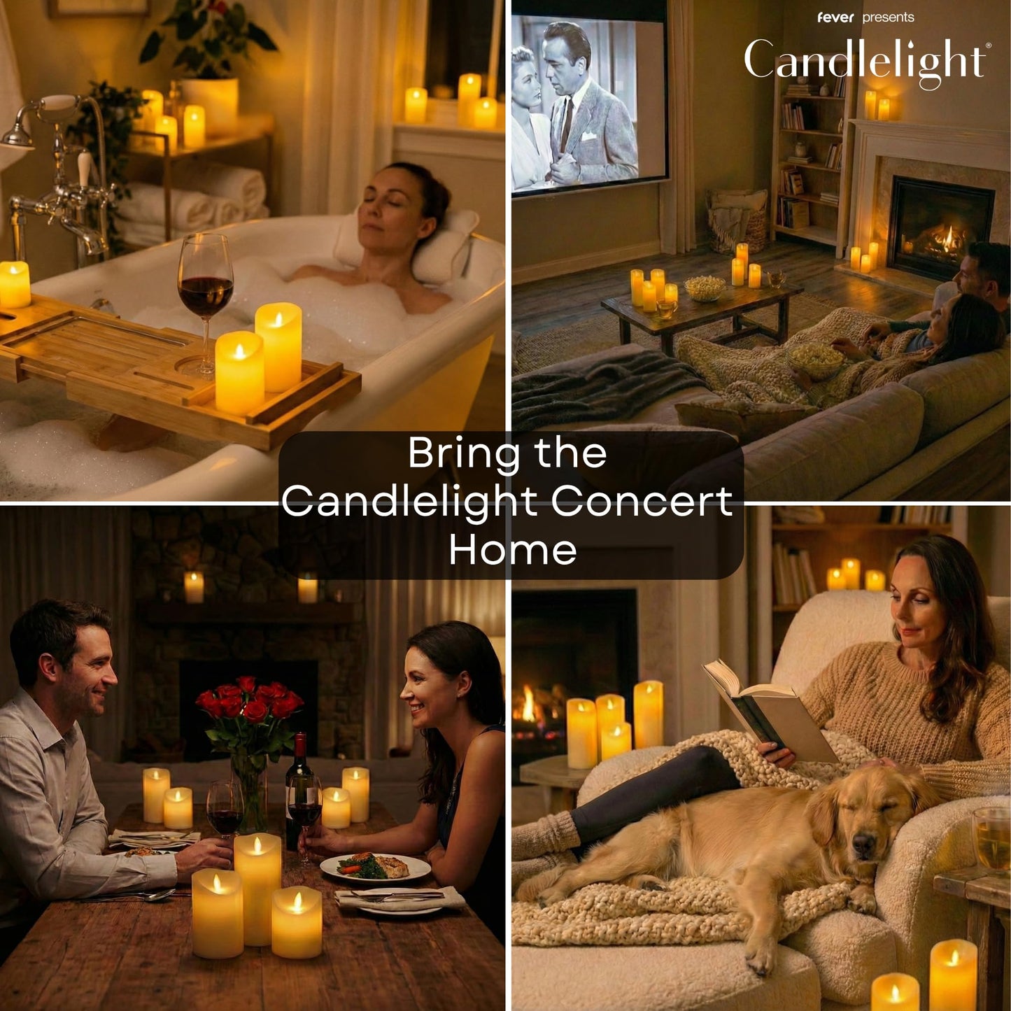 Candlelight by Fever Official Flickering Flameless Candles - 6pk Battery Operated Candles, Realistic Moving Wick Plastic Pillar LED Candles, Unscented