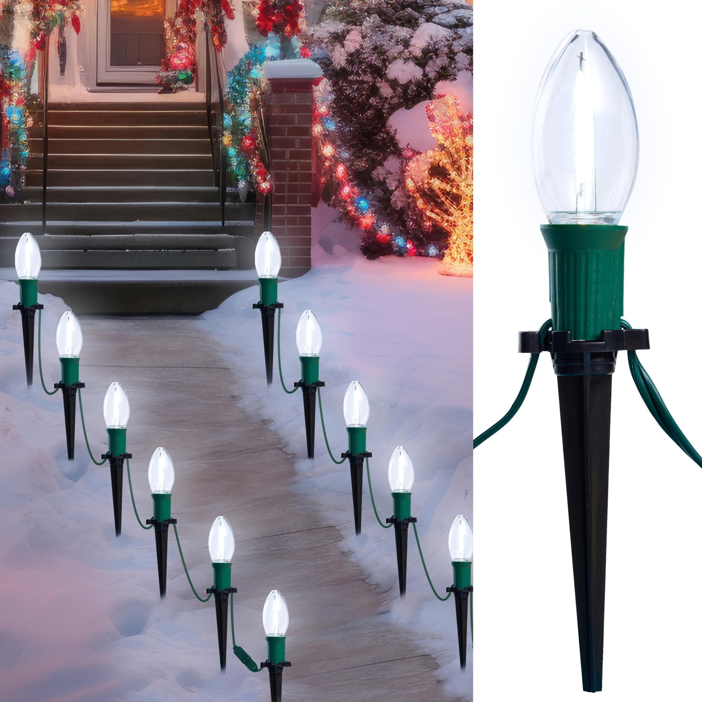 Joiedomi Christmas C9 Pathway Lights Outdoor Decorations 24 Packs, 30.75ft Xmas White Pathway Marker String Lights for Holiday Waterproof Outside Yard