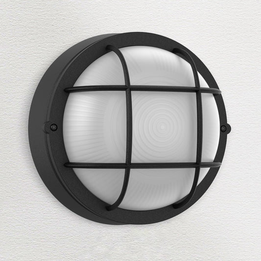 Faymart lighting 8" Nautical Outdoor Light-Black Round Bulkhead LED Lights,Sauna Light Fixture Outdoor 8" Nautical Bulkhead Light 3000K,1500LM,15W LED
