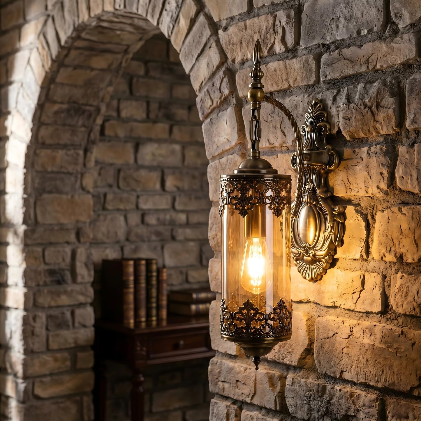 Omgomne Rustic Wall Sconce with Amber Glass Gothic