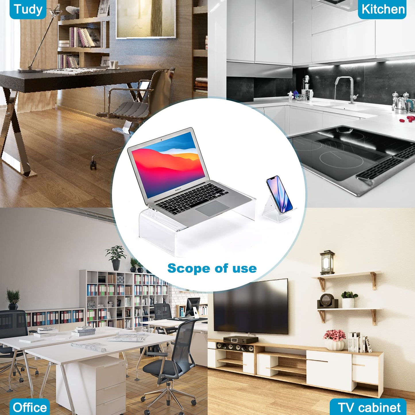 KMANDLU Premium Acrylic Monitor Stand | Clear Laptop Riser for Desk, Office and Home | Computer Stand for TV, Printer, and More | 16" L x 8" W x 4" H