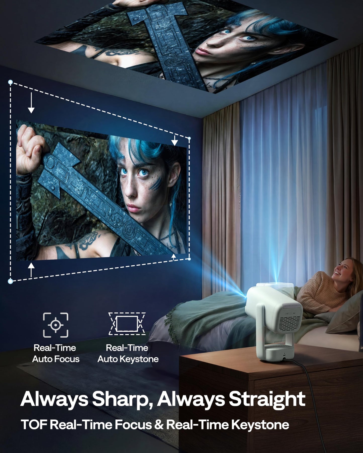Aurzen D1 air Smart Projector with WiFi and Bluetooth, Built-in APPS, Native 1080P HDR10, 4K Supported, USB-C Powered, Auto Focus/Keystone, DoIby