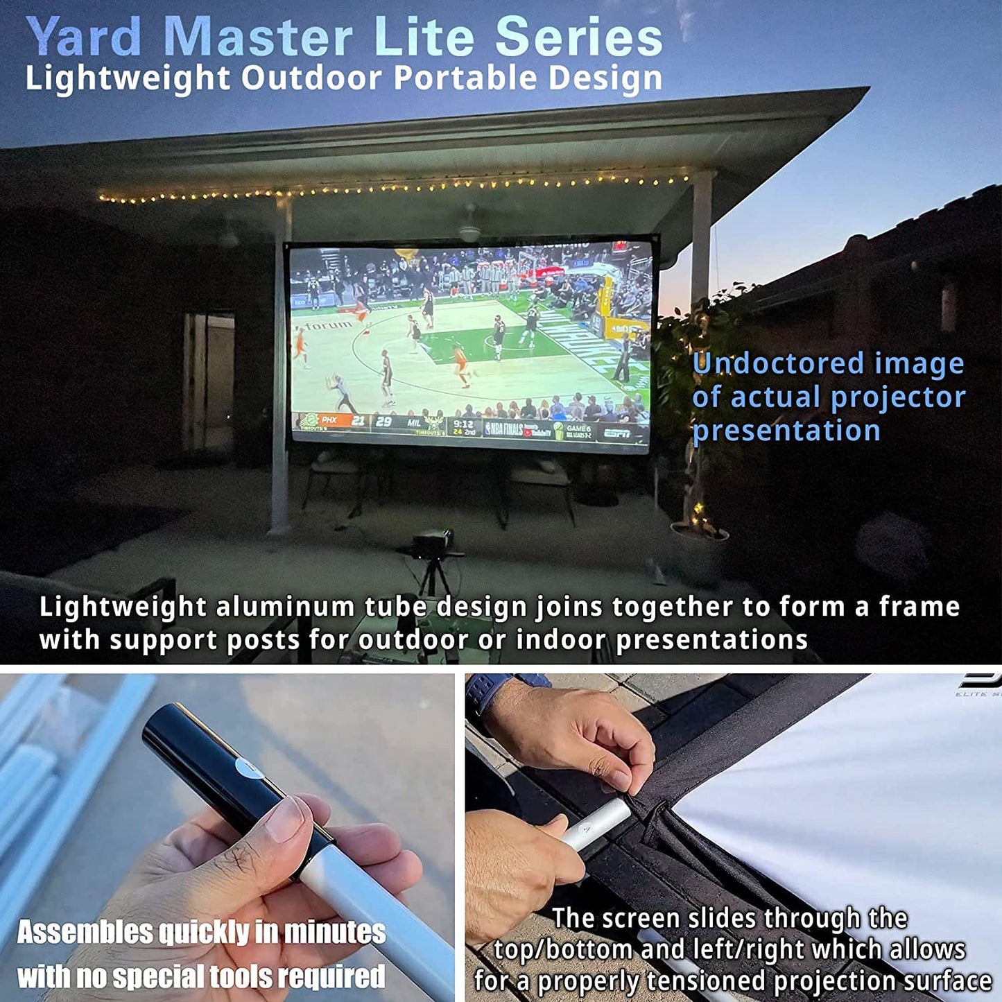 Elite Screens Yard Master Lite, 125-inch Outdoor Projector Screen 16:9 Double Sided Wrinkle-Free Foldable Portable Indoor Movie Projection Screen, |