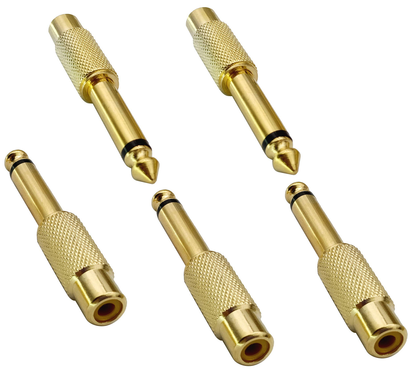 AAOTOKK RCA to 1/4 Adapter, Gold Plated Male to Female, 6.35mm TS Jack to RCA Audio Connector, 5 Pack