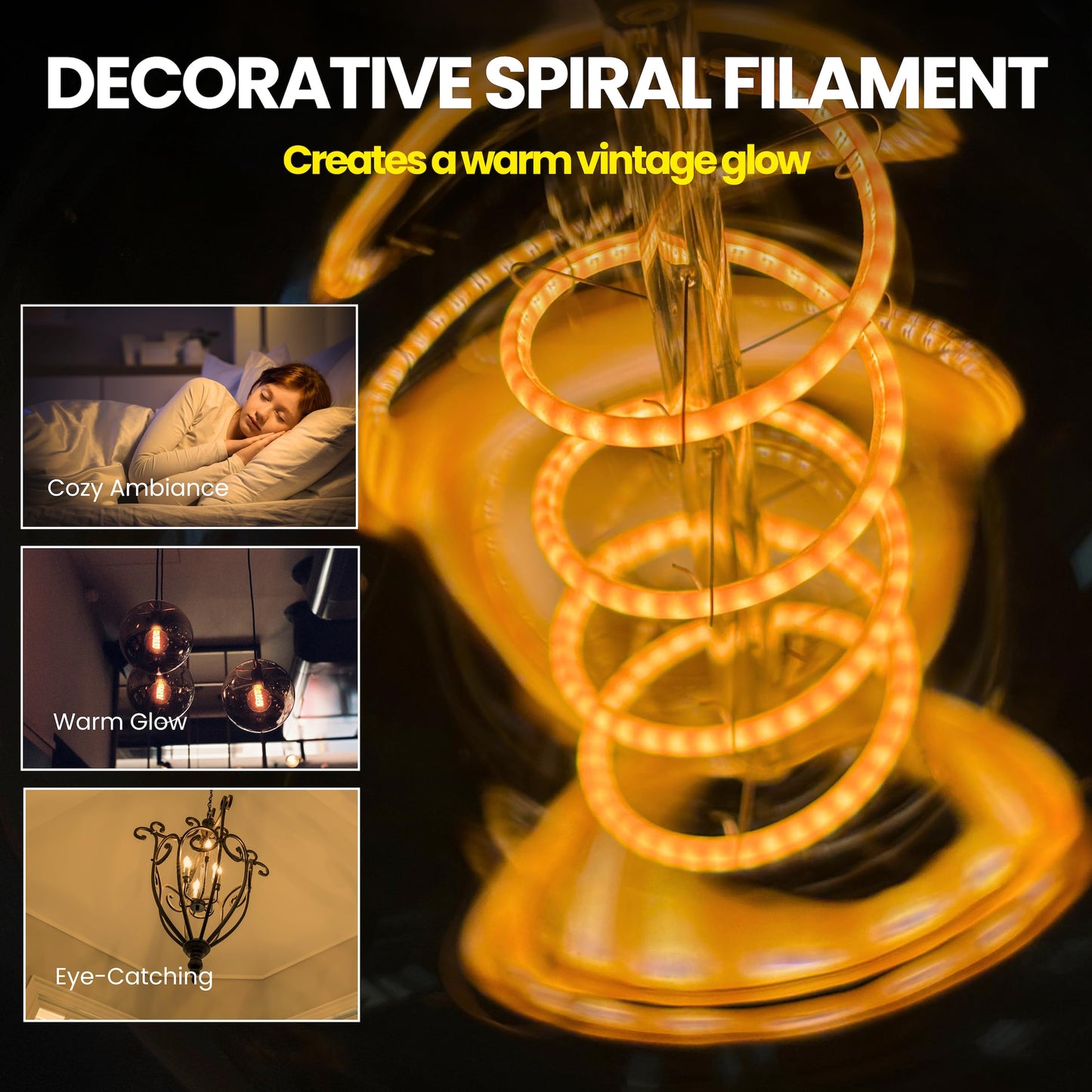 LafoHome TimelessGlow 12 Pack Dimmable B11 LED Candelabra Bulb 3W 25W Equivalent Warm Amber 2000K E12 Base CRI80 Amber Glass Spiral Filament ETL FCC