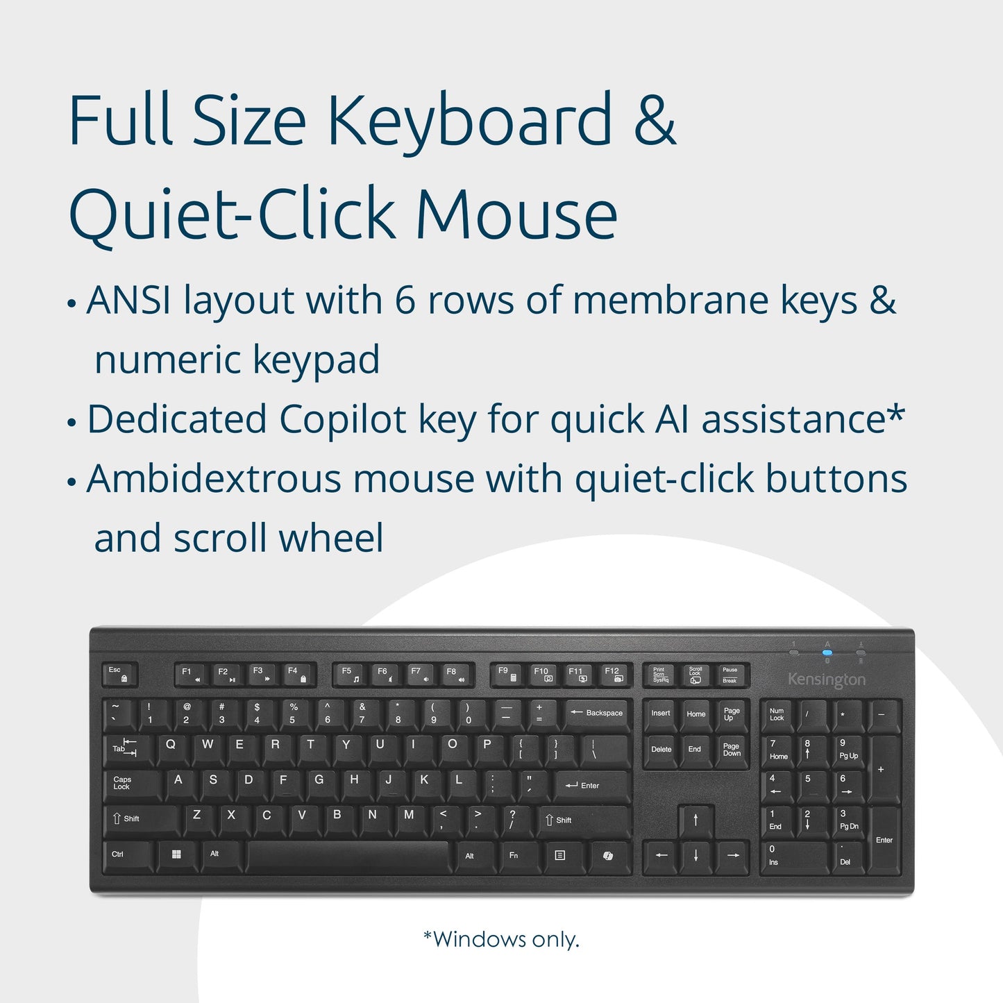 Kensington KM270 EQ Rechargeable Bluetooth Keyboard & Mouse Desktop Set, 2.4GHz & Bluetooth 5.0 Wireless Connection (K75560NA)
