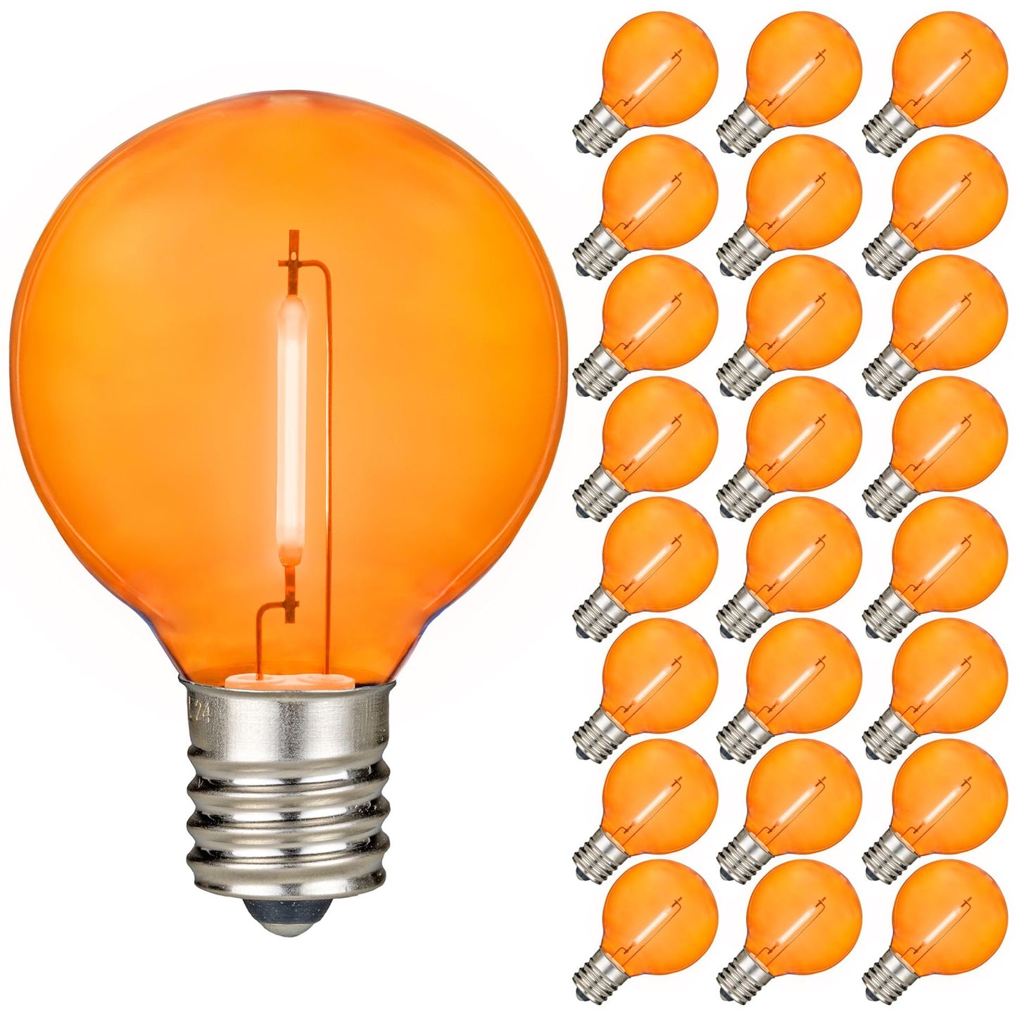 Novelty Lights 25 Pack Orange G40 LED Filament String Light Bulbs, E12