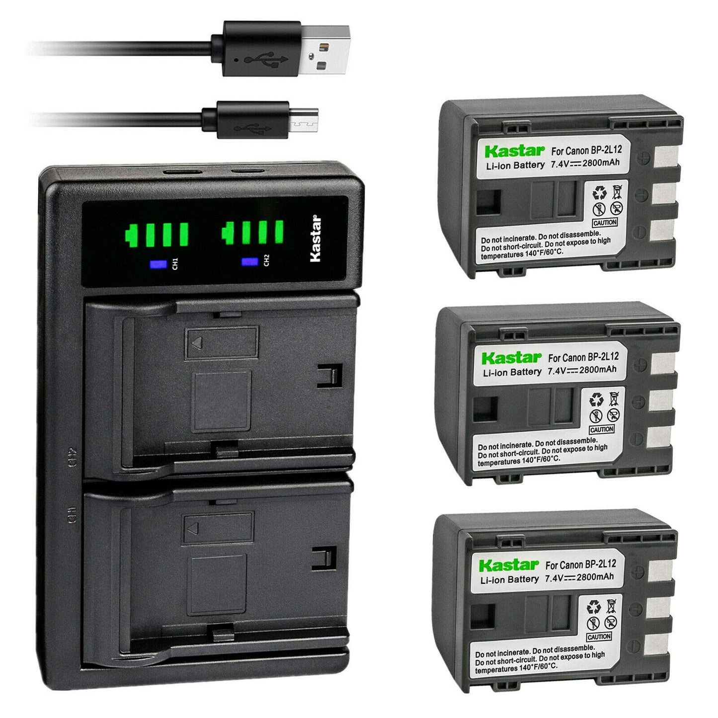 Kastar 3-Pack Battery and LTD2 USB Charger Compatible with Canon Elura 40 MC, Elura 50, Elura 60, Elura 65, Elura 70, Elura 80, Elura 85, Elura 90