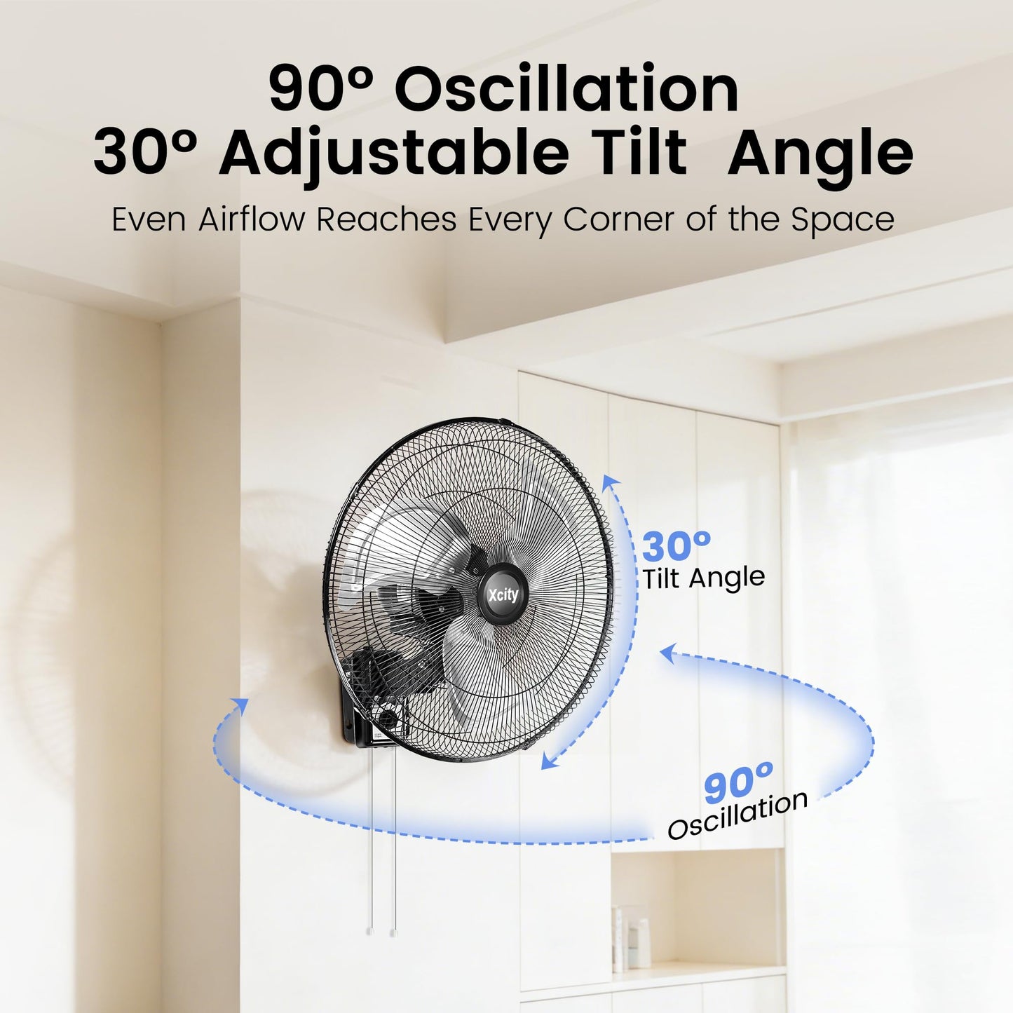 Xcity Wall Mount Fan 20", 3-Speed, Oscillating New Model