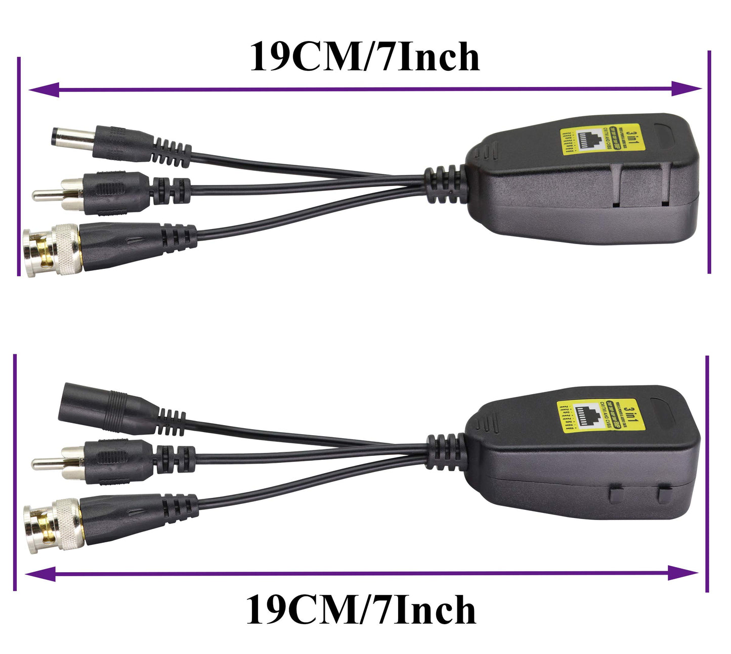 AAOTOKK BNC to RJ45 Transmitter Transceiver DC Power Passive Audio Video Balun HD-CVI/TVI/AHD/CVBS with DC Jack for 720P-1080P 3MP 4MP 5MP 8MP CCTV