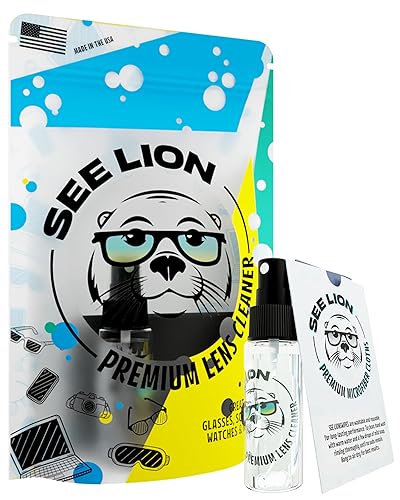 See Lion Premium Lens Cleaner Kit | Safe for Glasses, Camera Lenses, Screens, and Optics - Streak-Free Formula with Microfiber Cloth | 30ml / 1oz