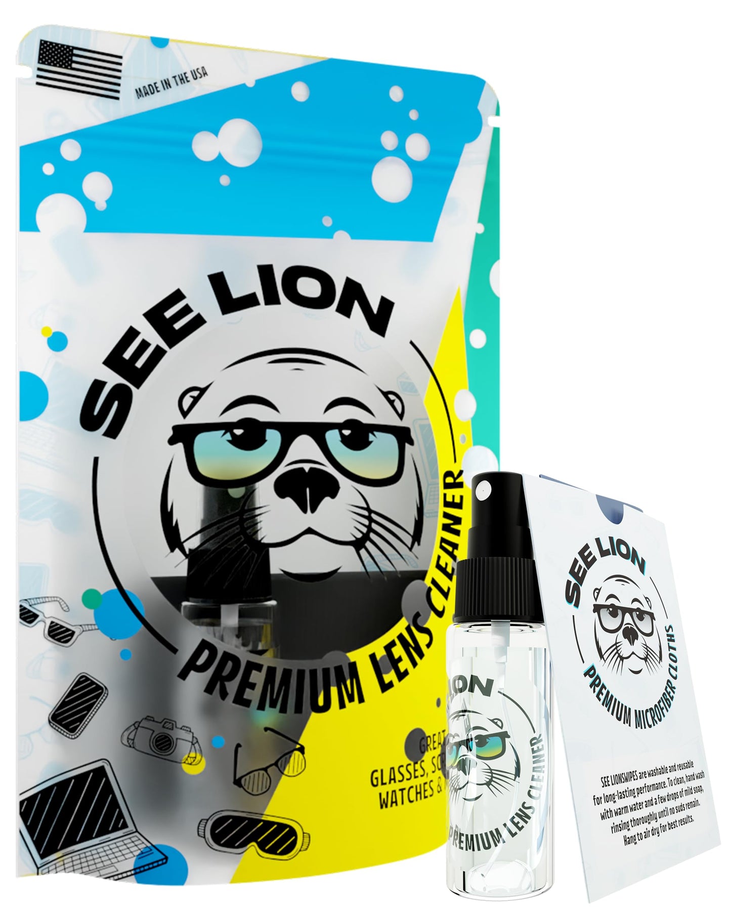 See Lion Premium Lens Cleaner Kit | Safe for Glasses, Camera Lenses, Screens, and Optics - Streak-Free Formula with Microfiber Cloth | 30ml / 1oz
