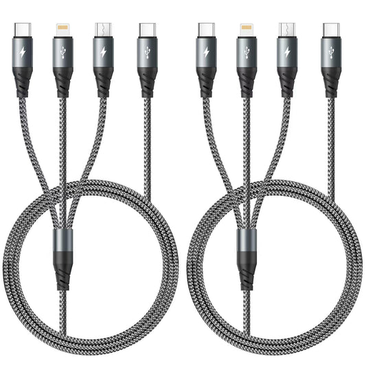 Miger USB C 3 in 1 Charging Cable,[2 Pack 6FT] Multi Charging Cable for Multiple Devices Braided Multi Charger Cable Universal Charger Cord
