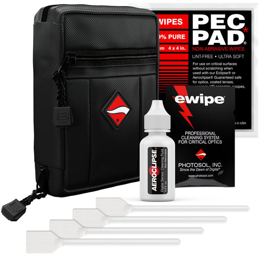 Photographic Solutions Digital Survival Kit - Type-2 (17mm) Sensor Swabs, PEC-PAD Photo Wipes, E-Wipe Packet, Aeroclipse Optic Cleaner Non-Flamable