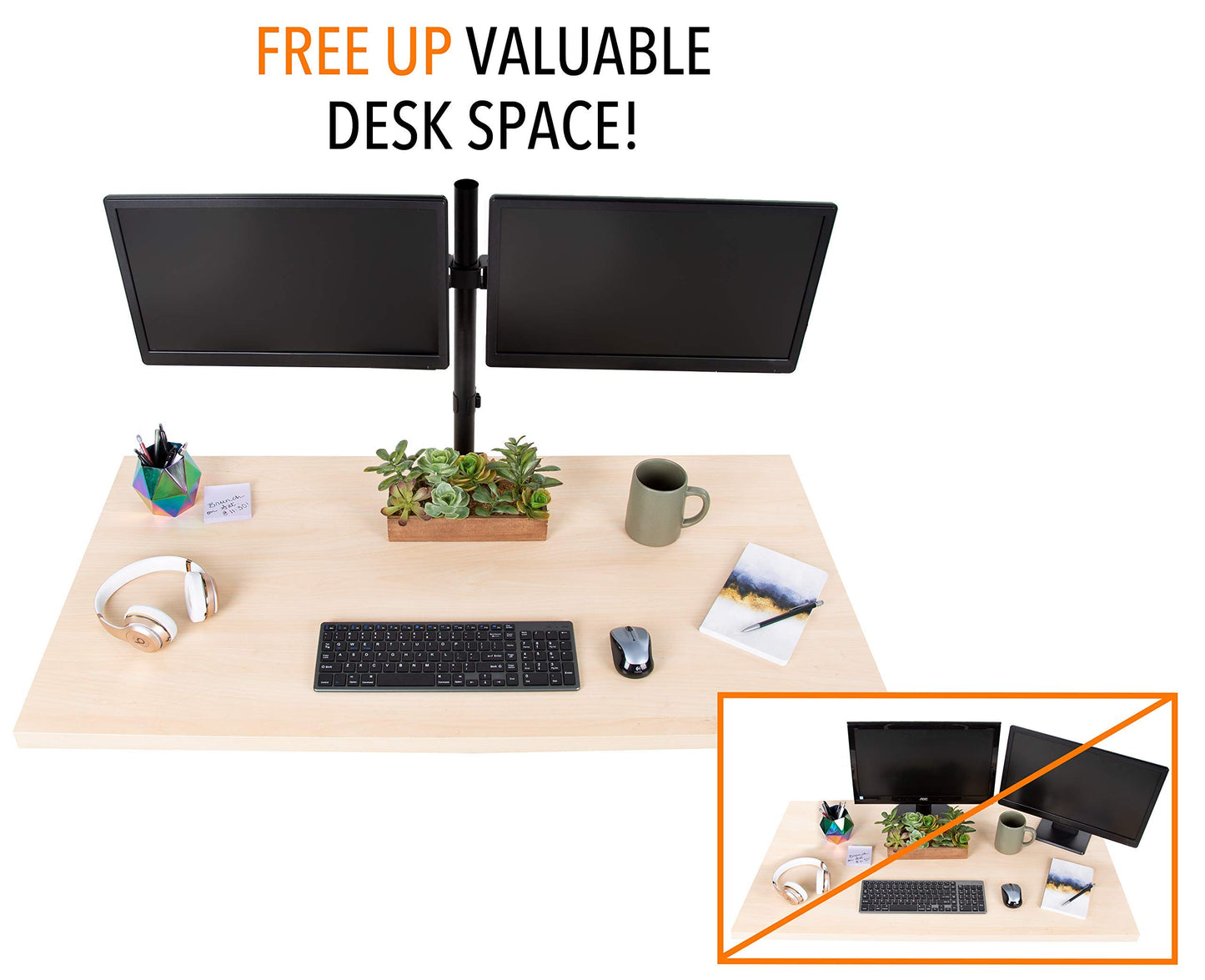 Stand Steady 2 Monitor Mount Desk Stand | Height Adjustable Double Monitor Stand with Desk Clamp| Full Articulation VESA Mount Fits Most LCD/LED
