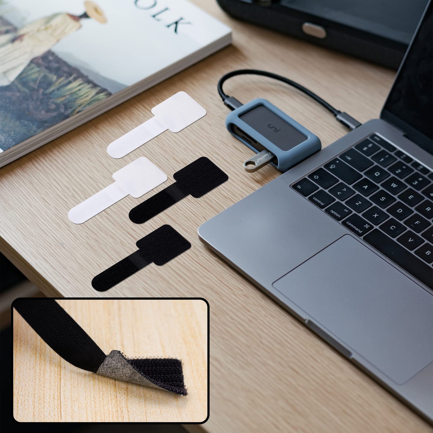40pcs Hook and Loop Cable Ties Under Desk Cable Management Desk Cord Organizer Adhesive Cable Clips Straps Sticky-Back Wire Organizers for Office