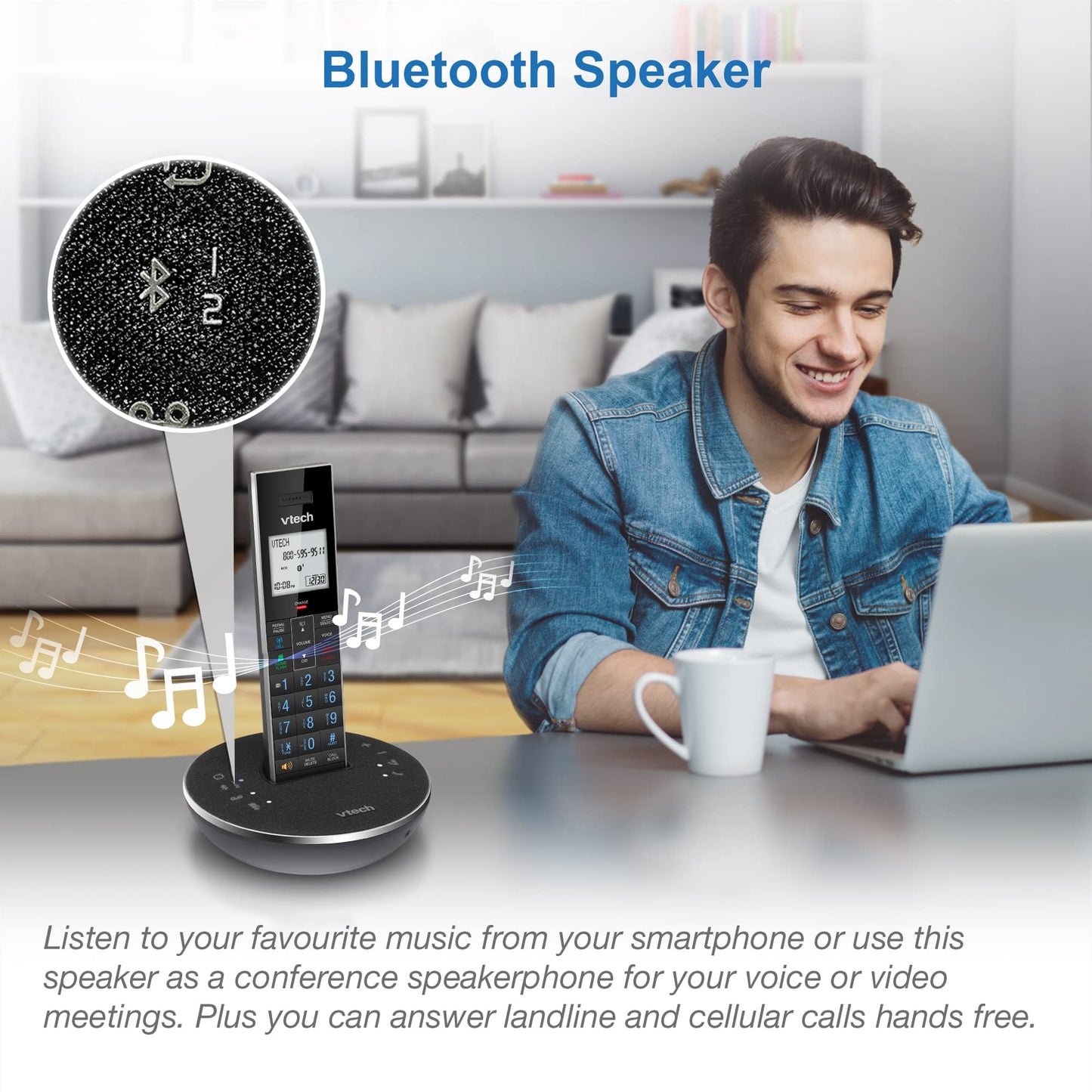 VTech LS6381-2 Bluetooth Speaker with Echo Cancellation, Noise Reduction, Music Streaming, PC/Landline/Cellular Calls, Paired with DECT6.0 Cordless