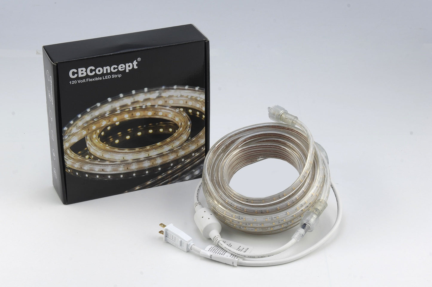 CBconcept UL Listed, 50 Feet, Super Bright 13500 Lumen, 6000K Pure White, Dimmable, 110-120V AC Flexible Flat LED Strip Rope Light, 930 Units 5050 SMD