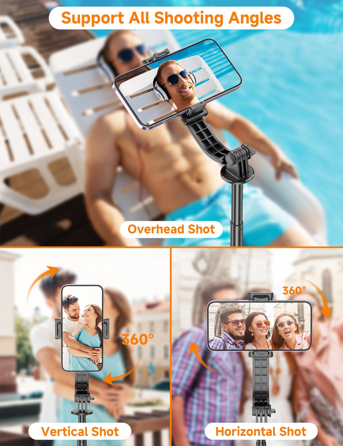 75" Phone Tripod & Selfie Stick, Extendable Cell Phone Tripod Stand with Wireless Remote and PhoneHolder, Stable Travel Tripods for iPhone, Compatible
