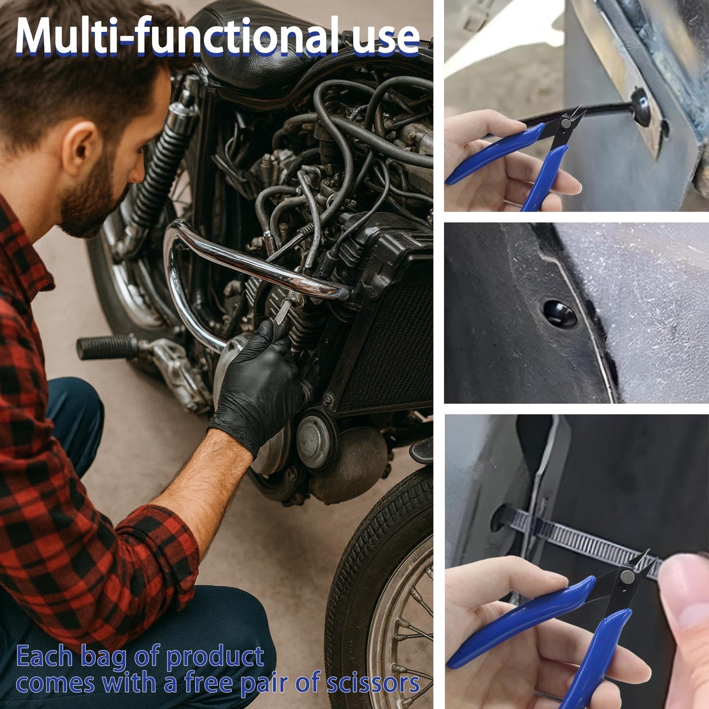 100PCS Nylon Universal Cable Tie Buckle Zip Tie, Multipurpose Self Locking Zip Tie Clips with Pliers for Car Fender, Engine Cover, Mudguard Fastener