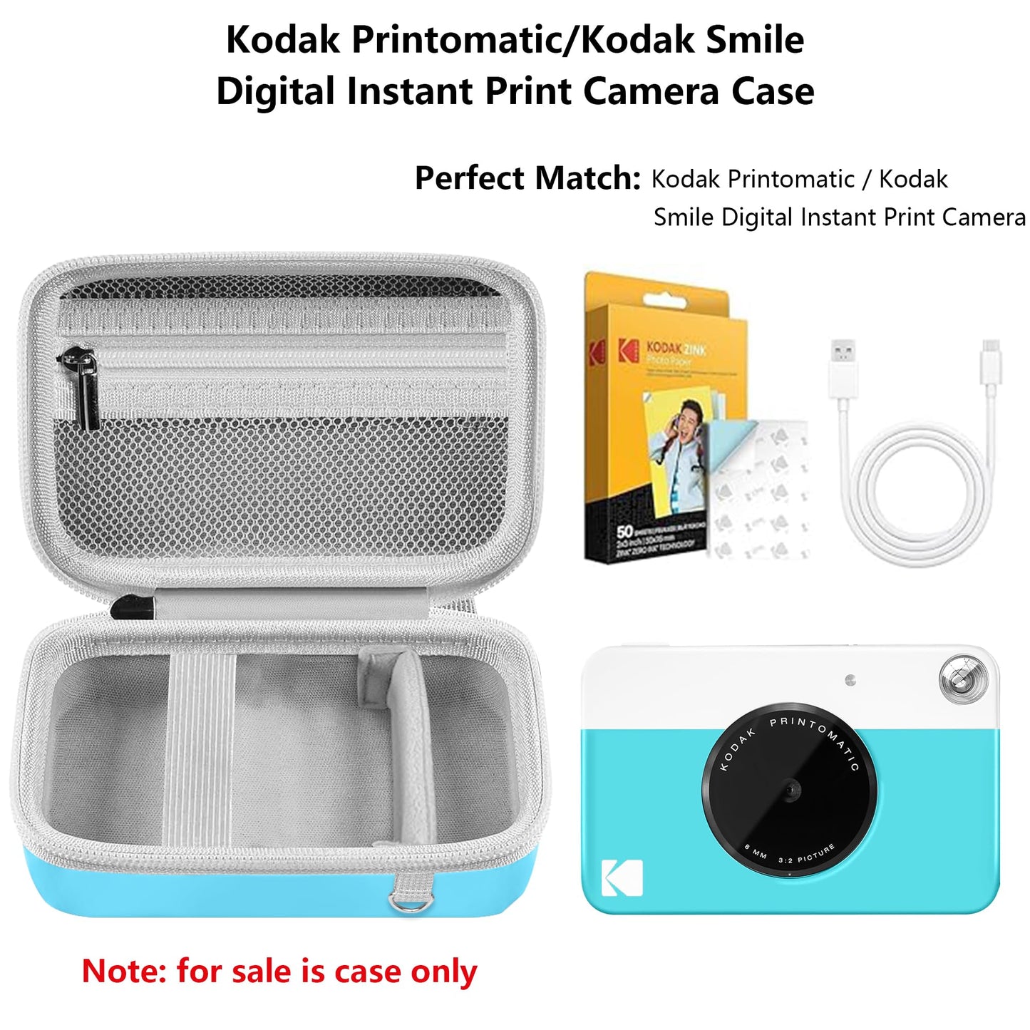 Leayjeen Hard EVA Camera Case Compatible with Kodak Printomatic/Step/Smile Instant Camera, Portable Shockproof Storage Bag(Case Only)(Blue)