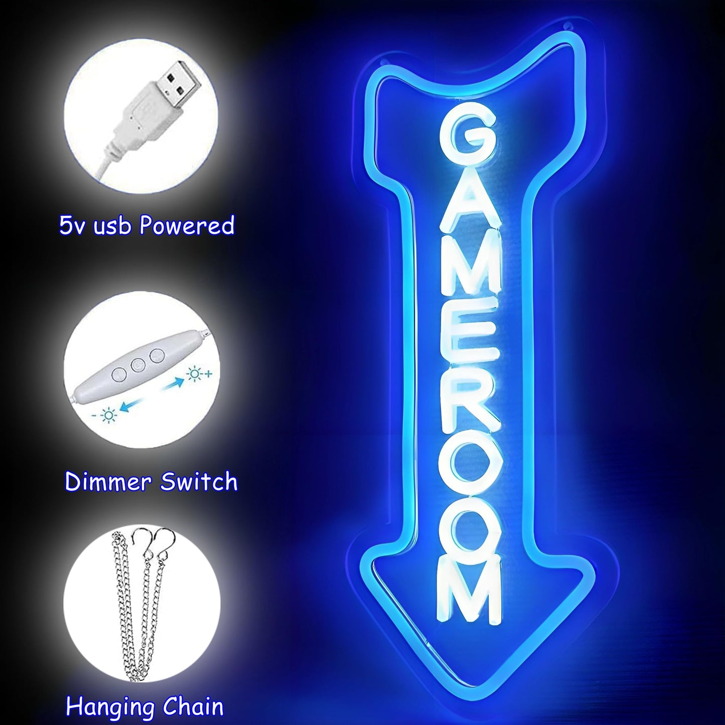 Game Room Neon Sign,Gaming Neon Light with Arrow for Teen Boy Bedroom Home Bar Gaming Club,Man cave,Gaming Room Wall Decor Gifts