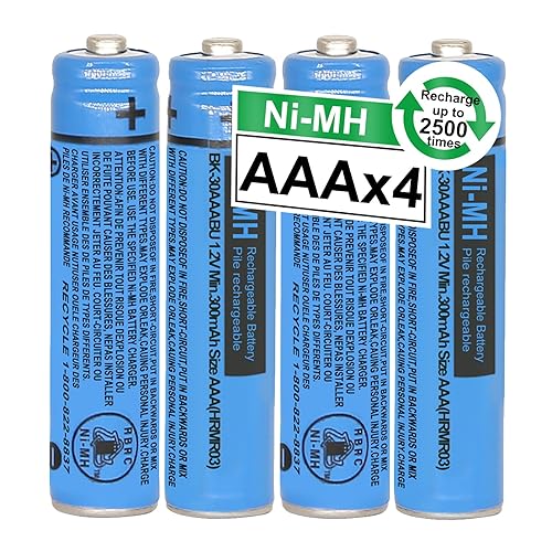 4PCS BK-30AAABU Ni-MH AAA Rechargeable Batteries 300mah AAA Ni-MH Rechargeable Batteries 1.2V for Panasonic Cordless Phones, Remote Controls