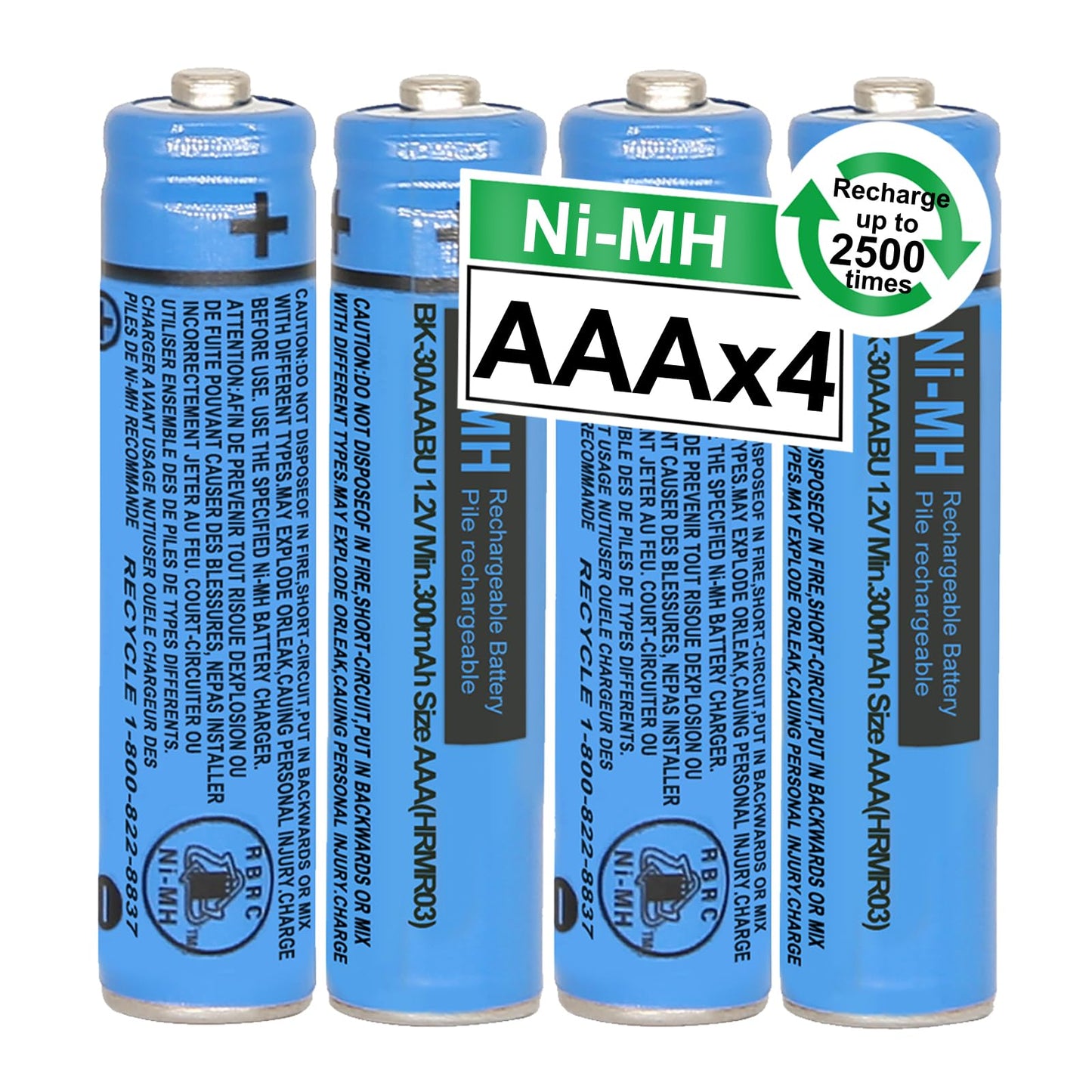 4PCS BK-30AAABU Ni-MH AAA Rechargeable Batteries 300mah AAA Ni-MH Rechargeable Batteries 1.2V for Panasonic Cordless Phones, Remote Controls
